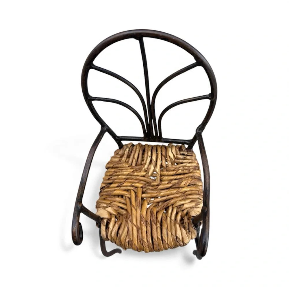 Pottery Barn Miniature Wrought Iron & Rattan Arm Chair